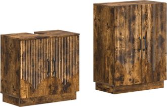 vidaXL Juego De Gabinete De Ba&ntilde;o De 2 Piezas Hoorn Roble Ahumado Vidaxl
