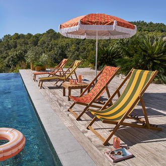 La Redoute Interieurs Ligstoel in massief acacia, stof met streepjespatroon, VALERIA