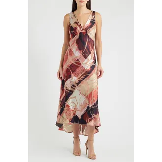 DKNY Floral Mixed Print Satin Dress in Desert Clay at Nordstrom, Size 16