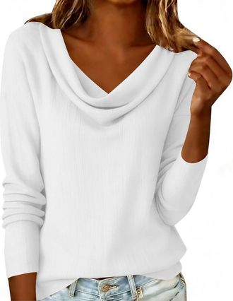 Generic Ladies Elegant Blouse UK 2026 Fashion Cowl Neck Long Sleeve Linen Shirts Dressy Casual Solid Color Loose Fit Tops Comfy Going Out T-Shirts Lightweight