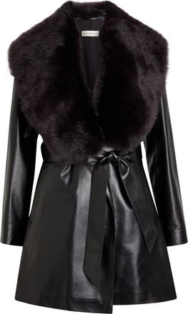 Nour Hammour Kelsey Fur-trimmed Belted Leather Jacket - Black - 38 (UK10 / S)