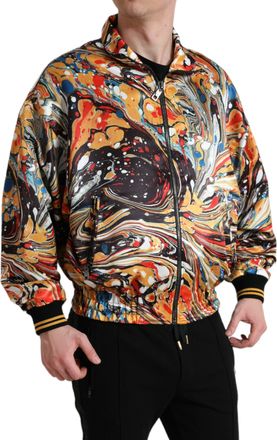 Dolce & Gabbana Mens Casual Jacket Marbled Print Bomber - Beige - Size EU 50 (Mens)