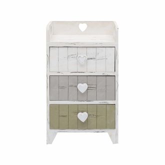 Mobili Rebecca Mesita de noche con 3 cajones en madera blanca, beige y gris