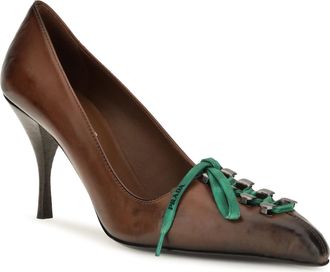 Prada Womens Leather Lace-Up Pumps Cacao High Heel Shoes