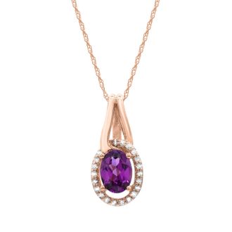 Diamond2Deal 10K Rose Gold Rhodolite Purple Garnet and Diamond Pendant Necklace 18