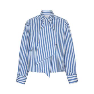 Dante6 Ivez Strik blouse met strikdetail - Dames - Blouses & Shirts - Blauw - Maat: XL Katoen