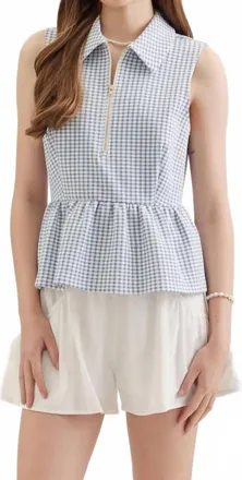 Entro Gingham Ways Blouse In Blue