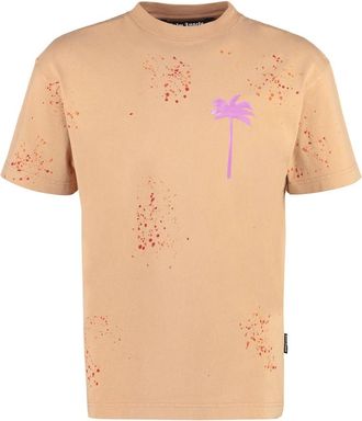 Palm Angels Cotton Crew-Neck T-Shirt - Heren - T-shirts - Bruin - XS - Katoen - Tops
