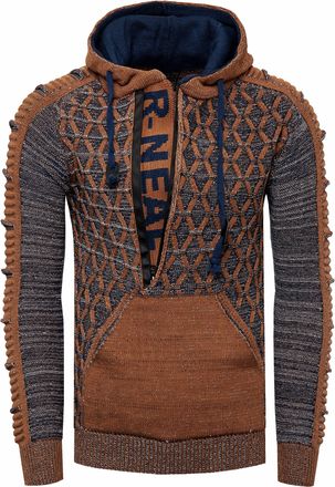 Rusty Neal Contrasterende grof gebreide hoodie met 1/2 rits