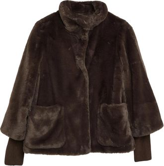 s.Oliver Nepbontjas met gebreide mouwen - Dames - Jassen - Bruin - 3XL - Nepbont - Jassen