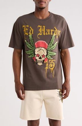 Ed Hardy Rhinestone 13 Skull Boxy Graphic T-Shirt in Chracoal at Nordstrom Rack, Size Xx-Large