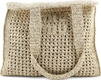 Miu Miu Borsa tote media in rafia - Toni neutri