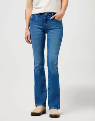 Wrangler Bootcut-Jeans WRANGLER WRANGLER Jeans Bootcut, Damen, Gr. 24, L&auml;nge 32, blau, Obermaterial: 80% Baumwolle CO. 18% Polyester PES. 2% Elasthan EL., Jean