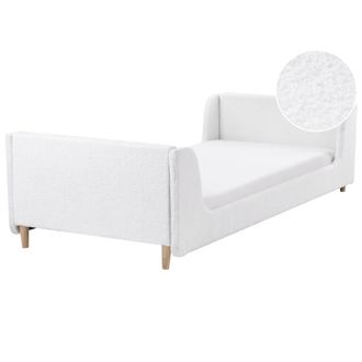 Beliani Cama Con Somier Moderna Tapizado De Boucl&eacute; Infantil Somier De L&aacute;minas Blanco Crema 90 X 200 Cm Laye