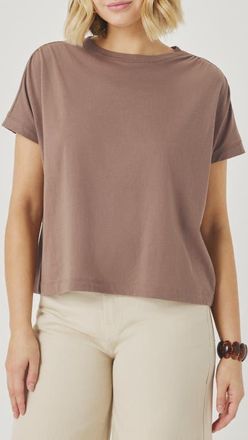 Splendid Rebecca Shirred Sleeve Cotton Blend T-Shirt in Wicker Brown at Nordstrom, Size Medium