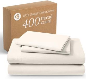 Bare Home 400 Thread Count Organic Cotton Sateen Sheet Set - Split Head King in Cream at Nordstrom