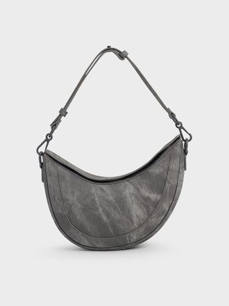 Charles & Keith Denim Asymmetrical Saddle Bag