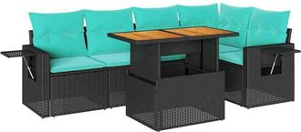 vidaXL Set De Sof&aacute;s De Jard&iacute;n 6 Piezas Y Cojines Rat&aacute;n Sint&eacute;tico Negro Vidaxl