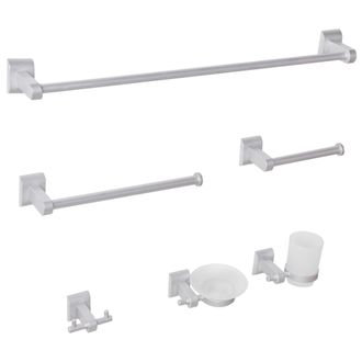 Beliani Beliani - Conjunto De 6 Accesorios De Ba&ntilde;o Estilo Moderno De Aluminio Vaso Y Jabonera De Vidrio Incluidos Plateado Talara