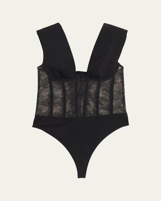 Livy Moon Palace Plunging Lace Corset Bodysuit