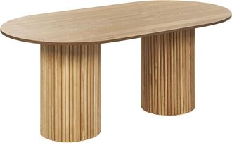Beliani Mesa De Comedor R&uacute;stica Tablero Ovalado Patas De Madera De Caucho 180 X 100 Cm Madera De Fresno Natural Sheridan