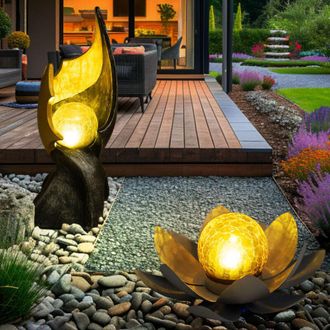 Globo Lighting Luce solare effetto fuoco fiamma luce esterna fiore di loto decorazione solare giardino lampada solare, ottica vetro rotto, led bianco caldo, set di 2