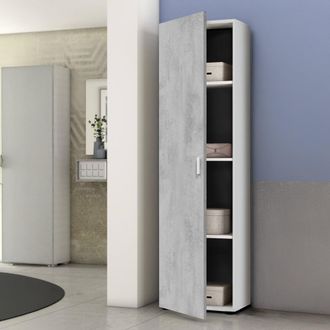 Dmora Armario Multifunci&oacute;n Reno, Mueble Auxiliar De 1 Puerta Y 3 Baldas, Armario Moderno, Mueble Columna Alto, Cm 41x37h182, Cemento Y Blanco, Con Embalaje 