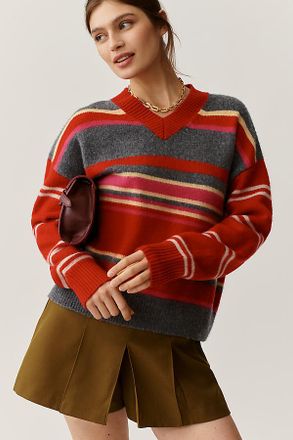 Damson Madder Rene V-neck Stripe Sweater