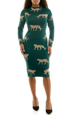 Nina Leonard Long Sleeve Jacquard Sheath Dress in Emerald Multi at Nordstrom Rack, Size Large