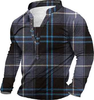 Generic 2024 Casual Mens Shirts Christmas Tops Blouse Fit Mens Fall Fashion Long Sleeve Plaid Sweatshirt Mens Blue Checked Fleece Overshirt (Black, XL)
