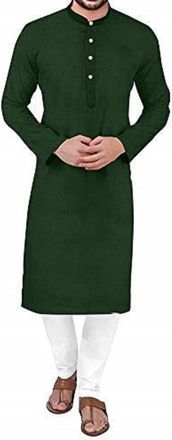 Generic TFGO Bottle Green Kurta & WHite Pajama for Men, Indian Cotton Mens Kurta Pajama Ethnic Traditional Casual Party Eid Wear Trendy (as8, alpha, xx_l, reg