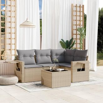 vidaXL Juego De Sof&aacute;s Jard&iacute;n Con Cojines 5 Pzas Rat&aacute;n Sint&eacute;tico Beige Vidaxl