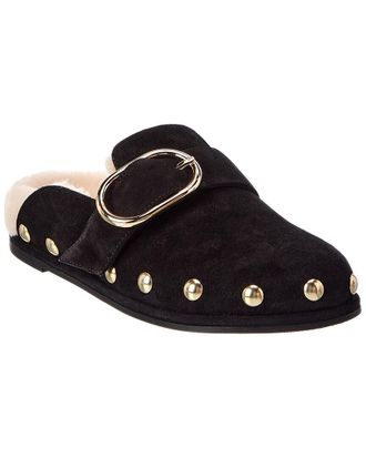Stuart Weitzman Studded Suede & Shearling Mule