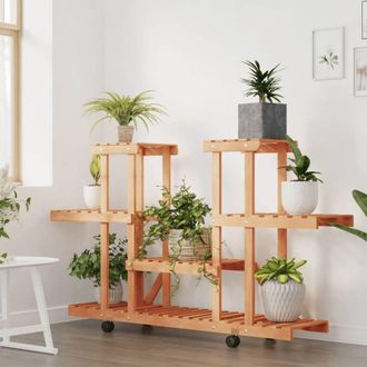 Berkfield Home Elegant Flower Stand with Wheels 110x25x78 cm Solid Wood Fir in Brown | Size: 110 x 25 x 78 cm