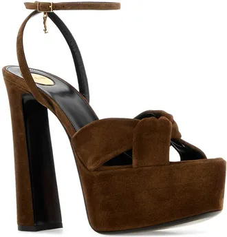 Saint Laurent Womens Franciane Heel Brown Calf