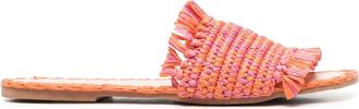 Maneb&igrave; woven-raffia open-toe slides - women - Raffia/Calf Leather/Rubber - 36 - Orange