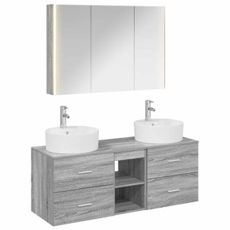 vidaXL Juego De Muebles De Ba&ntilde;o 4 Pcs Sonoma Gris Vidaxl