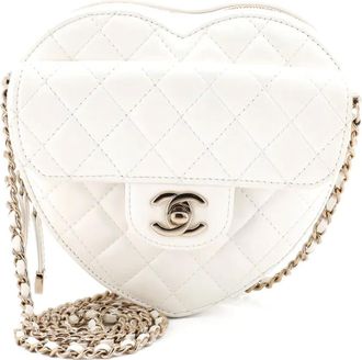 Chanel Borsa a tracolla CC in Love Heart in pelle di agnello trapuntata - Bianco