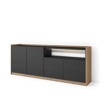 Skraut Home Aparador efecto madera negro y roble 207x37x80cm con led