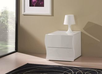 Dmora Dmora - Mesita De Noche Ondulada Moderna Con 2 Cajones, Made In Italy, Mesa De Noche, Mueble Para Dormitorio, 50x40h41 Cm, Color Blanco Brillante, Con