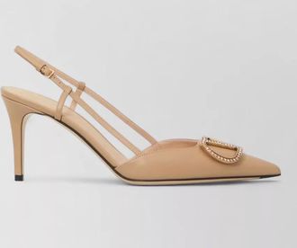 Valentino Garavani leather crystal embellished slingback pumps