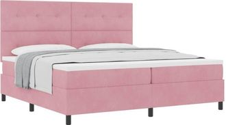 vidaXL Box Spring Bed with Mattress Pink 200 x 200 cm Fabric vidaXL