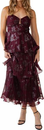 Astr Lupin Floral Pleated Maxi Dress In Wine