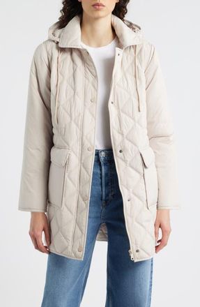 Bernardo Quilted Jacket with Removable Hood in Egg Shell at Nordstrom, Size Xx-Large