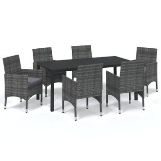 vidaXL Vidaxl - Juego Muebles Jard&iacute;n 7 Pzas Con Cojines Rat&aacute;n Sint&eacute;tico Gris