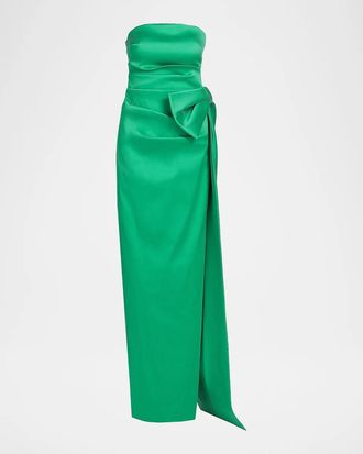 Teri Jon Strapless Side-Bow Mikado Column Gown