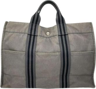 Herm&egrave;s Pre-owned Cotton Tote Bag - Dames - Vintage Shopper - Grijs - ONE Size - Katoen - Vintage
