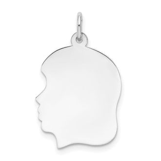 Diamond2Deal 14k White Gold Plain Medium.027 Depth Facing Left Engravable Girl Charm Pendant