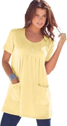 Roaman's Plus Size Two Pocket Soft Knit Swing Tunic in Banana at Nordstrom, Size Small