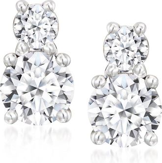 Ross-Simons Lab-Grown Diamond 2-Stone Earrings in Sterling Silver